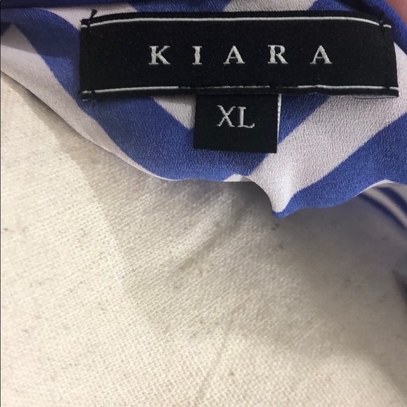Kiara Chevron Blue & White Sheer Blouse Size XL - Picture 6 of 7